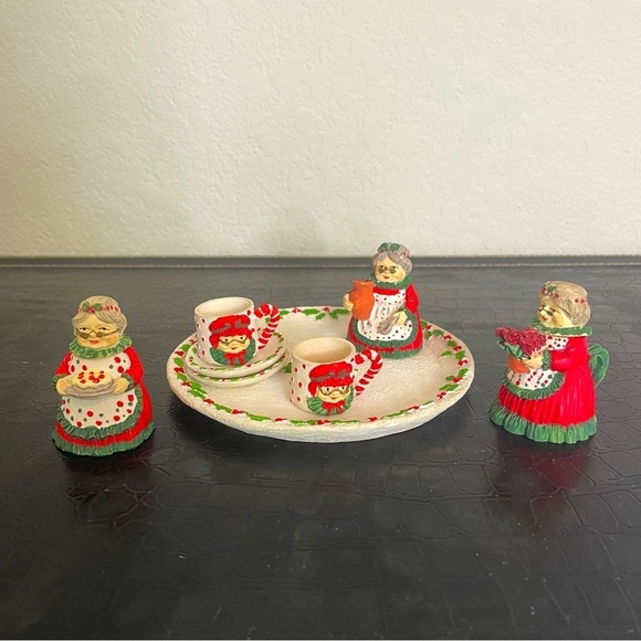 Vintage 90’s Summco Collectible Polyresin Miniature Mrs Claus Tea Set - Picture 1 of 12